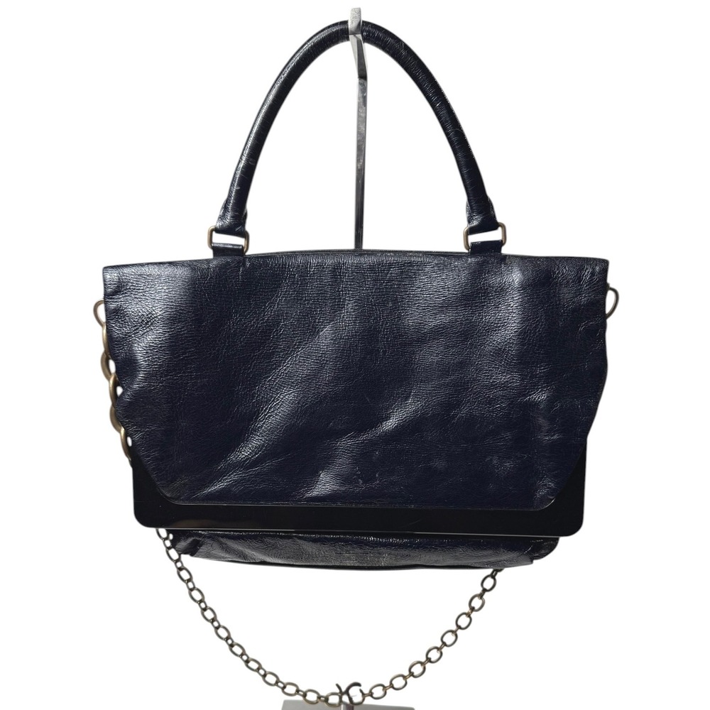 Lanvin Vintage Leather Satchel Bag Chain Detail‎ Navy Blue Medium